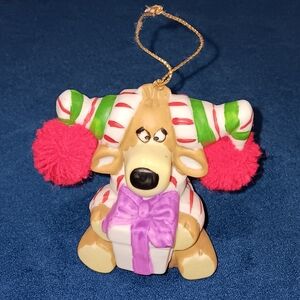 Festive 1987 Reindeer Ornament with Gift